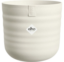 Cache-pot rond en plastique blanc crème de Elho avec une surface structurée et des rainures horizontales.
