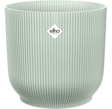 Cache-pot elho vert clair en plastique avec rainures verticales et elho Logo.