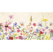 Fototapete mit bunten Wildblumen im Aquarellstil.