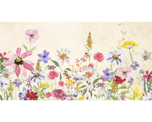 Fototapete mit bunten Wildblumen im Aquarellstil.