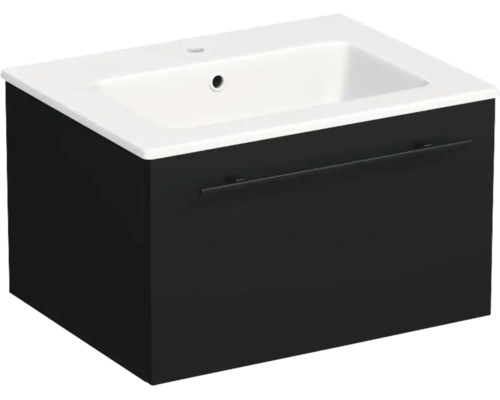 Jungborn Mineralguss Waschbecken mit Unterschrank QUARANTA BxHxT 60.5 x 37.5 x 46 cm Frontfarbe schwarz matt