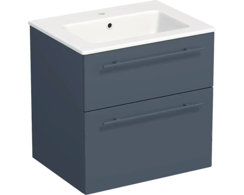 Lavabo Jungborn avec meuble bas QUARANTA L x H x P 60,5 cm x 60,5 cm x 46 cm, couleur de la façade: bleu indigo mat, réf. QU 60 2Z A5606