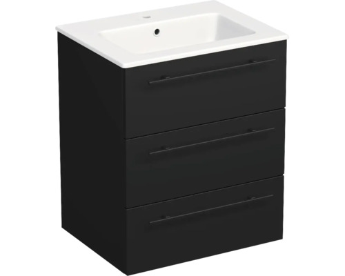 Lavabo Jungborn avec meuble bas QUARANTA l x h x p 60,5 cm x 71,5 cm x 46 cm, couleur de la façade: noir mat QU 60 3Z A3686