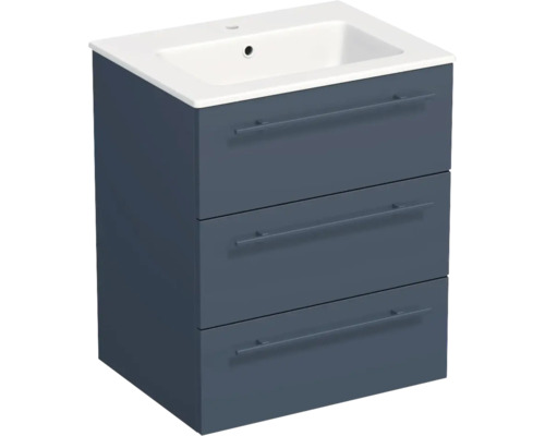 Lavabo Jungborn avec meuble bas QUARANTA L x H x P 60,5 cm x 71,5 cm x 46 cm, couleur de la façade: bleu indigo mat, QU 60 3Z A5606