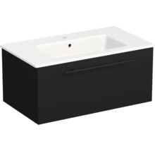 Jungborn Mineralguss Waschbecken mit Unterschrank QUARANTA BxHxT 80.5 x 37.5 x 46 cm Frontfarbe schwarz matt