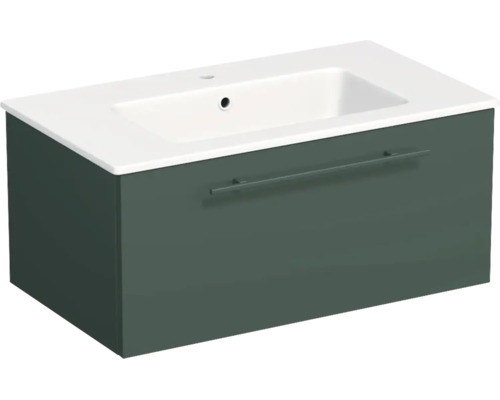 Lavabo Jungborn avec meuble bas QUARANTA L x H x P 80,5 cm x 37,5 cm x 46 cm, couleur de la façade: vert sauge mat, QU 80 1Z A9146