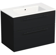 Lavabo Jungborn avec meuble bas QUARANTA l x h x p 80,5 cm x 60,5 cm x 46 cm, couleur de la façade: noir mat QU 80 2Z A3686
