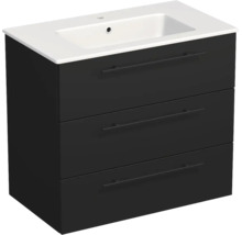 Lavabo Jungborn avec meuble bas QUARANTA l x h x p 80,5 cm x 71,5 cm x 46 cm, couleur de la façade: noir mat QU 80 3Z A3686
