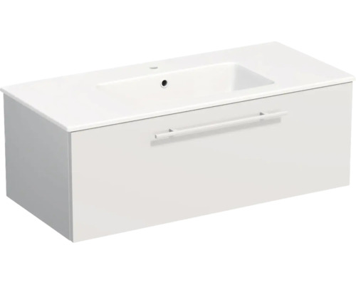 Lavabo Jungborn avec meuble bas QUARANTA L x H x P 100,5 cm x 37,5 cm x 46 cm, façade blanche mate QU 100 1Z A3416