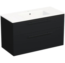 Lavabo Jungborn avec meuble bas QUARANTA L x H x P 100,5 cm x 60,5 cm x 46 cm, façade noire mate QU 100 2Z A3686