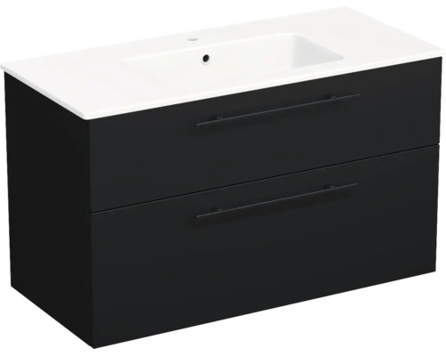 Lavabo Jungborn avec meuble bas QUARANTA L x H x P 100,5 cm x 60,5 cm x 46 cm, façade noire mate QU 100 2Z A3686