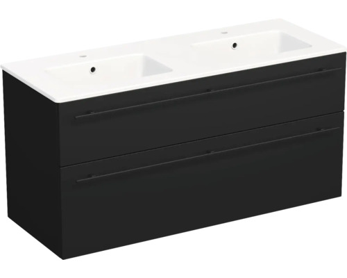 Lavabo Jungborn avec meuble bas QUARANTA l x h x p 120,5 cm x 60,5 cm x 46 cm, couleur de la façade: noir mat QU 120D 2Z A3686