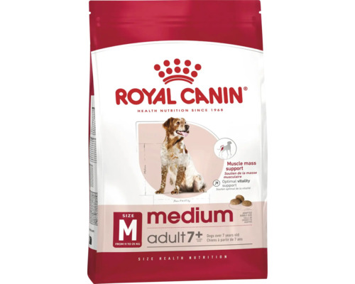 Royal Canin Hundetrockenfutter Medium Adult 7 plus für mittelgroße Hunde ab 7 Jahren, 11 bis 25 Kilogramm.