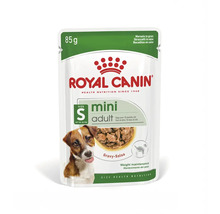 Royal Canin Logo, Nassfutter Mini Adult für ausgewachsene kleine Hunde bis 10 Kilogramm in Sauce, 85 Gramm Beutel