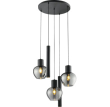 Moderne Pendelleuchte mit fünf Lichtquellen, Metallgehäuse und Glasschirmen, ideal für den Wohnbereich