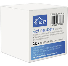 add2 Logo. Schrauben für Profilkrallen 2.5 mal 16 Millimeter Pozidriv Kreuz verzinkt, 250 Stück.