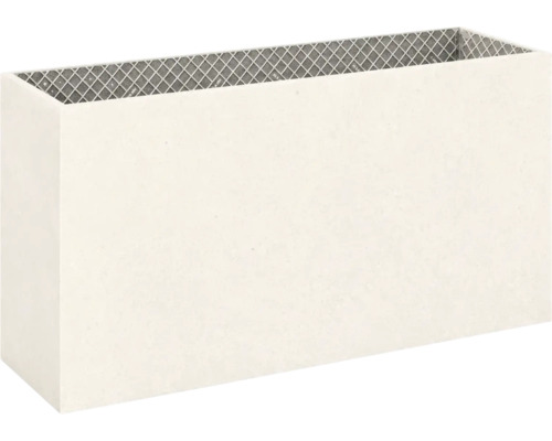Jardinière rectangulaire en matériau composite avec surface texturée et grille interne.