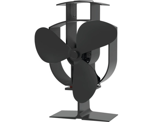Ventilateur de cheminée noir en métal à trois pales pour poêles.