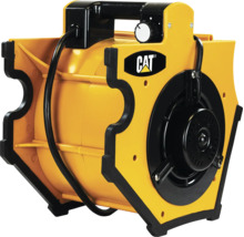 Caterpillar Gebläse aus Kunststoff mit Tragegriff, Drehschalter und Caterpillar Logo.