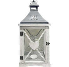 Laterne aus Holz mit Metalldach und Herzdekor im Shabby-Chic-Stil mit Glaseinsätzen.