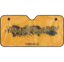 Pare-soleil de voiture Hornbach pour pare-brise avec ventouses, slogan Yippieja-ja-yippie-yippie-yeah! et Hornbach Logo.