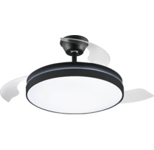 Moderner Deckenventilator mit LED-Beleuchtung und ausfahrbaren Flügeln.