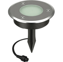 LED-Bodeneinbaustrahler mit Erdspieß und Anschlusskabel für den Außenbereich.