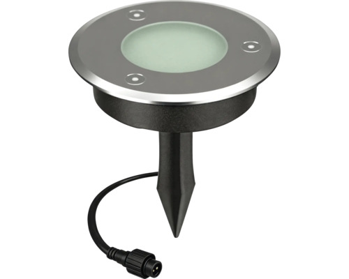Spot LED à encastrer au sol avec piquet et câble de raccordement pour l'extérieur.