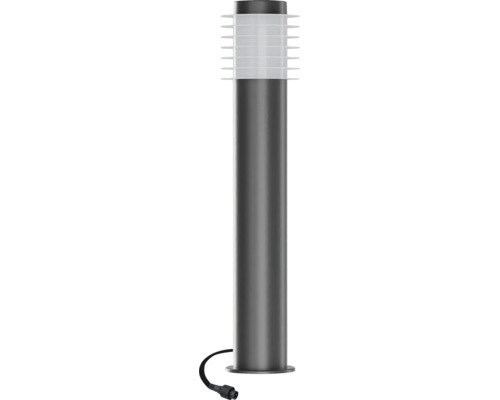 Borne d'éclairage extérieur moderne couleur anthracite avec poteau cylindrique et tête à ailettes, câble de raccordement inclus.