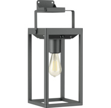 Schwarze rechteckige Aussenwandleuchte mit Bewegungsmelder und sichtbarem LED-Filament-Leuchtmittel.