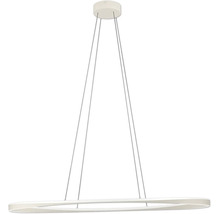 Suspension LED moderne en forme d anneau avec quatre câbles de suspension fins et une fixation au plafond ronde.