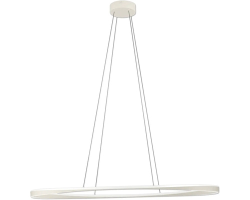 Suspension LED moderne en forme d anneau avec quatre câbles de suspension fins et une fixation au plafond ronde.