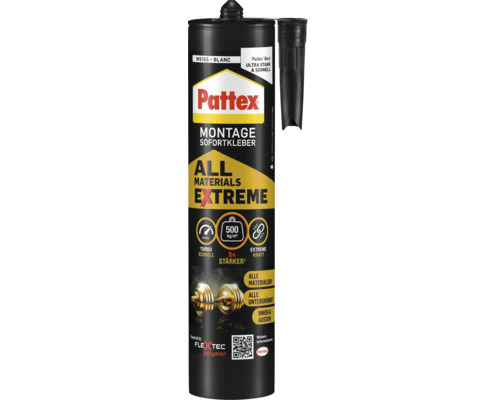 Colle de montage Pattex All Materials Extreme en cartouche pour l'intérieur et l'extérieur.