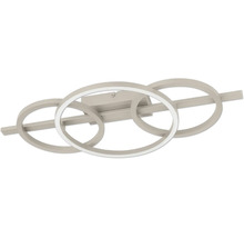 Plafonnier LED moderne composé de trois éléments circulaires superposés et d'une barre horizontale.