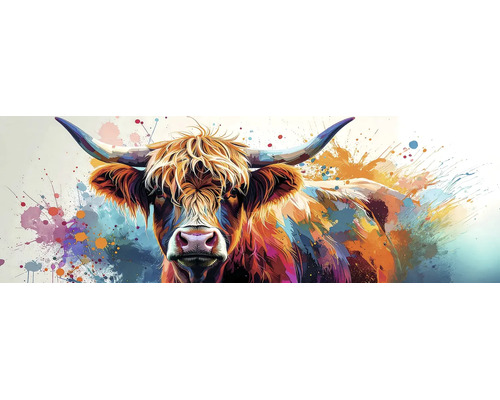 Leinwandbild colorful cow 150x50 cm