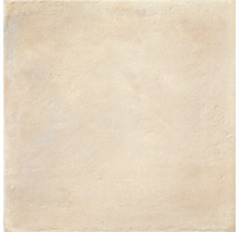 Quadratische, beige Bodenfliese aus Feinsteinzeug mit strukturierter Oberfläche in Steinoptik.