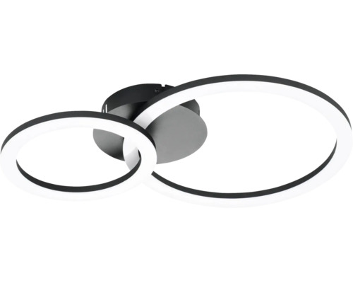 Plafonnier LED moderne avec deux anneaux imbriqués, noir.