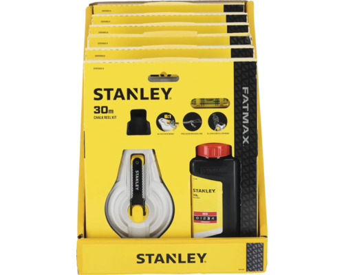 Kit cordeau traceur Stanley Fatmax 30 mètres avec cordeau traceur, flacon de 113 grammes de poudre à tracer rouge et niveau à bulle pour corde.