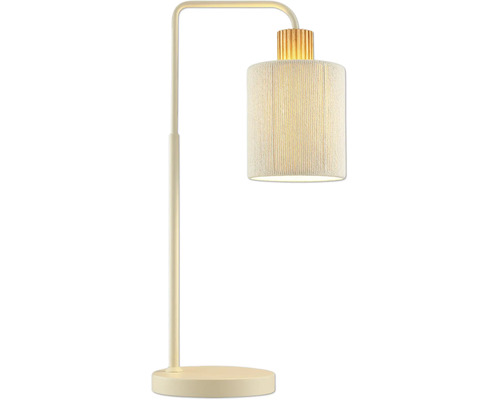 Tischlampe Arlo 1 x E27 20 W beige Stehleuchte mit Gestell und einem zylindrischen Schirm aus Textilgeflecht sowie hölzernem oberem Element