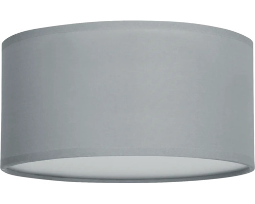 Abat-jour cylindrique en tissu gris pour lampes de table et lampadaires.