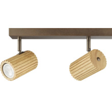 Doppel Deckenstrahler mit gerillten Holz Lampenschirmen und metallischer Halterung