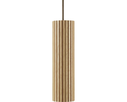 Suspension cylindrique en bois rainuré avec câble textile