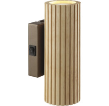 Applique murale de forme cylindrique avec corps en bois cannelé verticalement et interrupteur