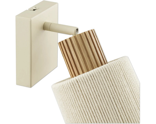 Applique murale avec noyau en bois rainuré et abat jour en tissu enroulé