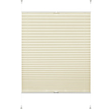 Store plissé crème pour fenêtres, protection visuelle et solaire.