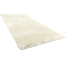 Rechteckiger, flauschiger Hochflor Teppich in Creme.