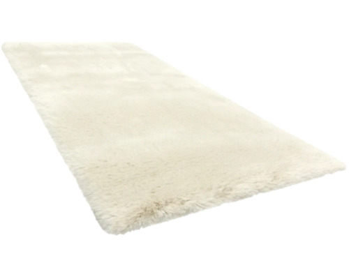 Rechteckiger, flauschiger Hochflor Teppich in Creme.