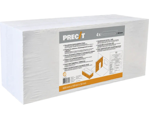 PRECIT Porenbeton-Ausbauplatten Paket mit 4 Stück, Maße 600 Millimeter mal 249 Millimeter mal 50 Millimeter.