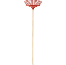 Râteau à feuilles avec tête en éventail en plastique et manche en bois pour le jardinage
