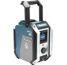 Radio de chantier robuste avec Makita Logo, Bluetooth, DAB plus, poignée de transport et écran numérique.